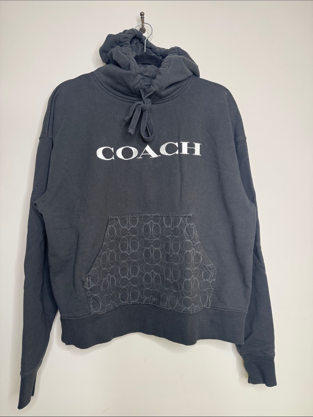 COACH Embroidered Hoodie with Signature Pocket Sz Small